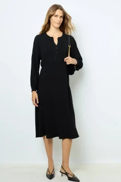 Black waisted midi dress - SOLANGE