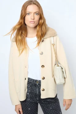 Cashmere cardigan with collar and fingerless gloves - JADWIGE