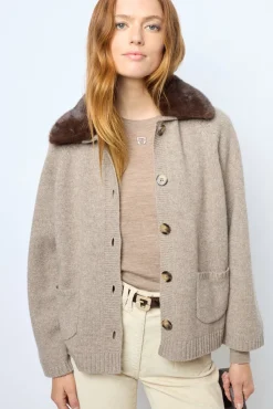 Cashmere cardigan with collar and fingerless gloves - JADWIGE