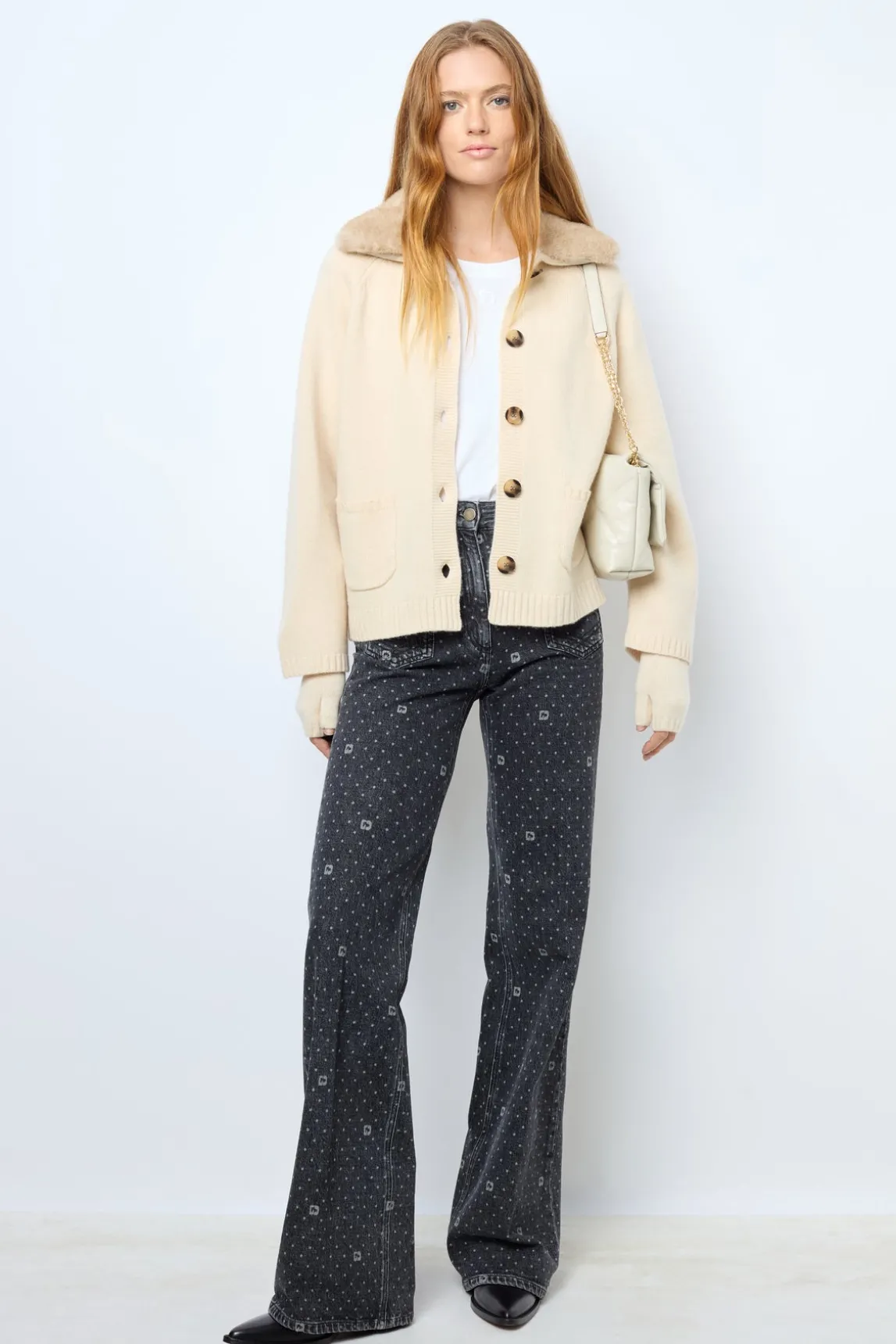 Cashmere cardigan with collar and fingerless gloves - JADWIGE