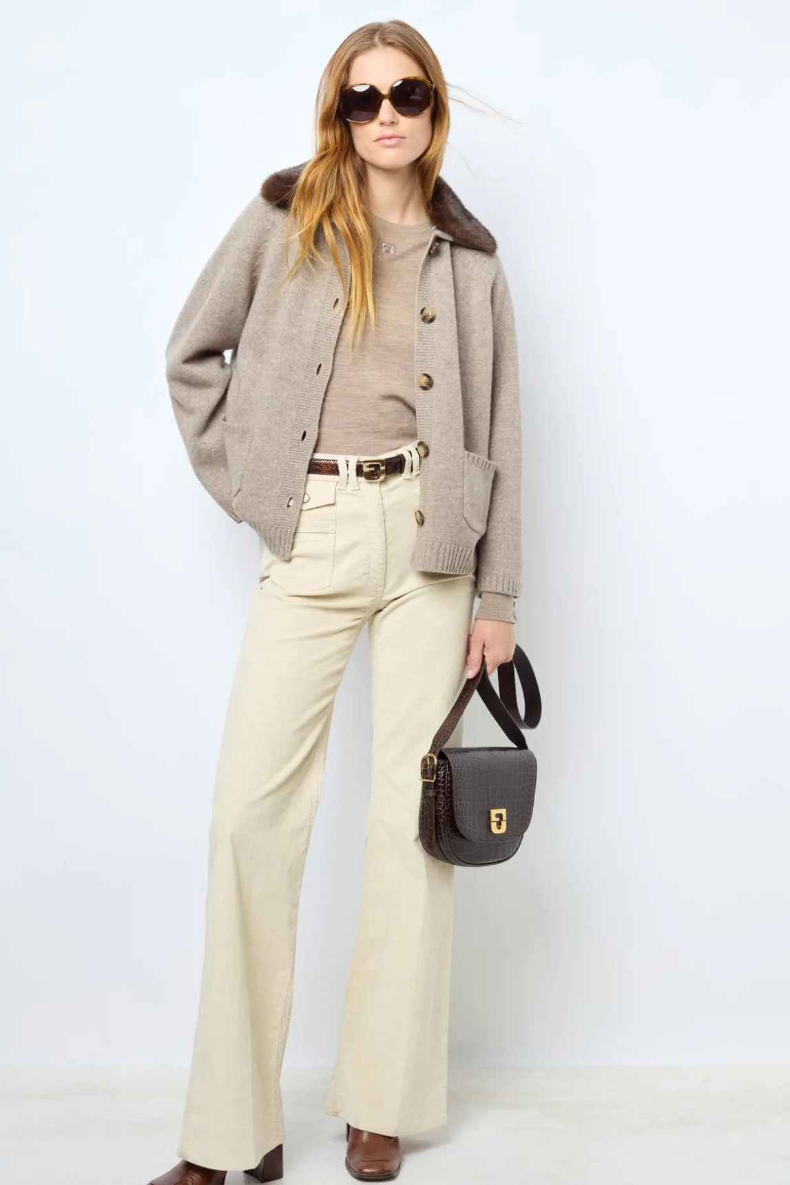 Cashmere cardigan with collar and fingerless gloves - JADWIGE
