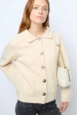 Cashmere cardigan with collar and fingerless gloves - JADWIGE