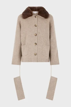 Cashmere cardigan with collar and fingerless gloves - JADWIGE