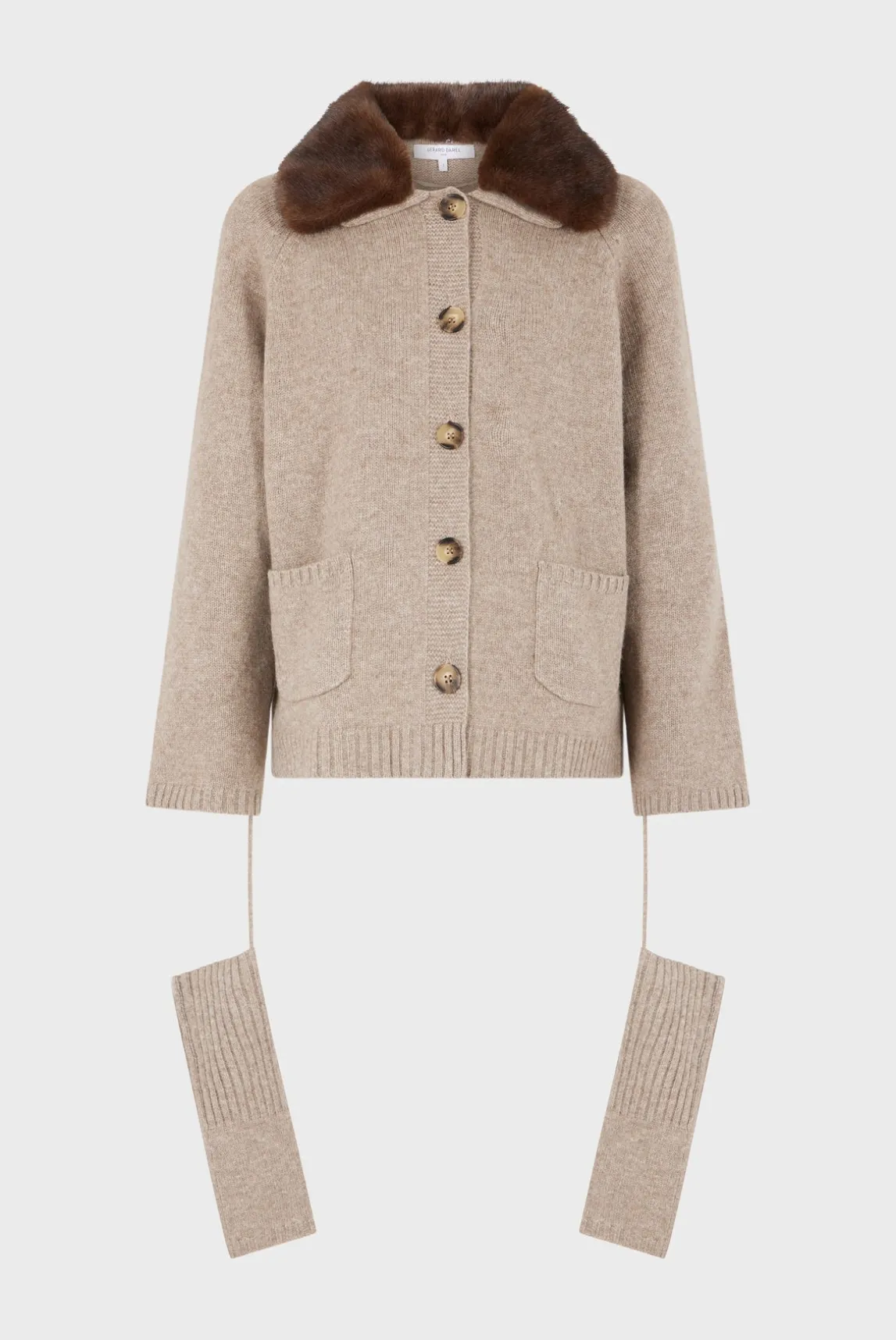 Cashmere cardigan with collar and fingerless gloves - JADWIGE
