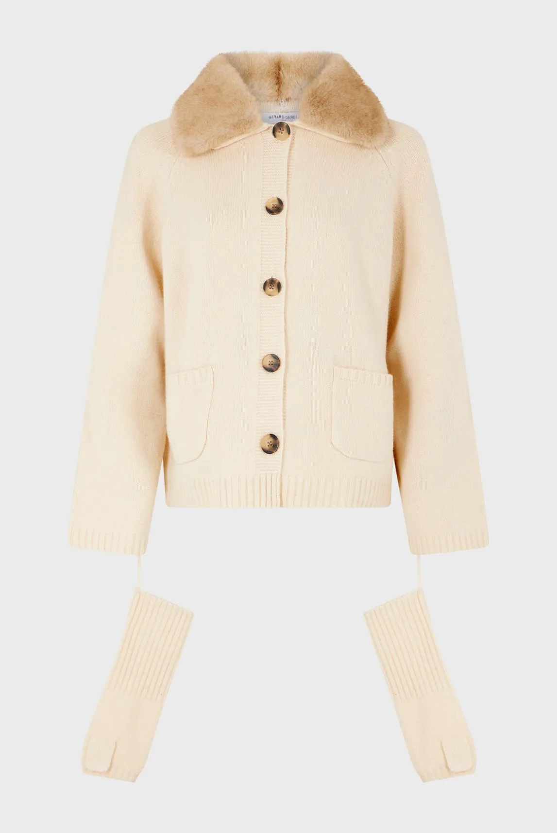 Cashmere cardigan with collar and fingerless gloves - JADWIGE