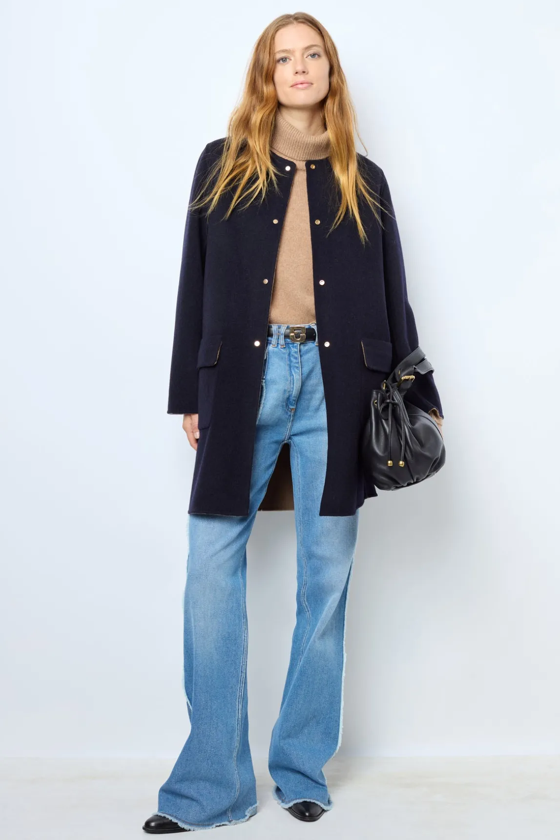 Coat in reversible fine wool fabric - LAREEN