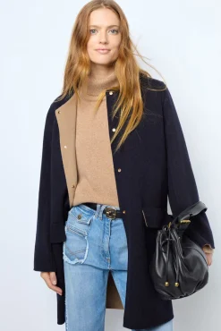 Coat in reversible fine wool fabric - LAREEN
