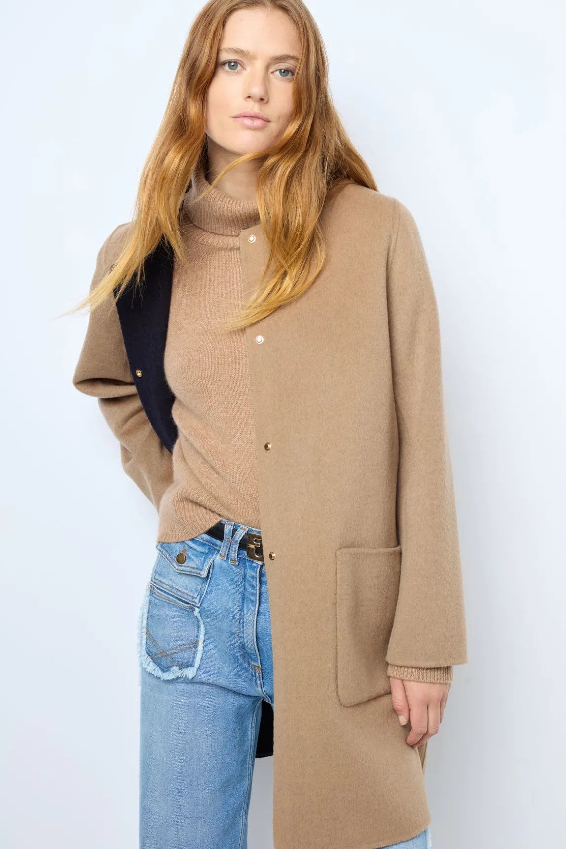 Coat in reversible fine wool fabric - LAREEN