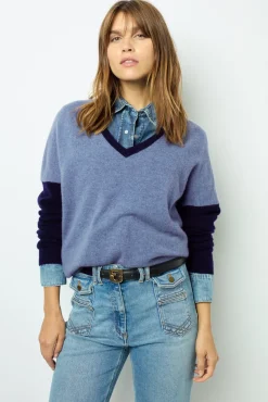 Color block cashmere V-neck sweater - JALYA