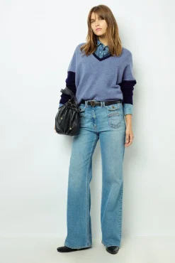 Color block cashmere V-neck sweater - JALYA