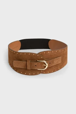 Corset belt in suede leather with rivets - OLYMPE