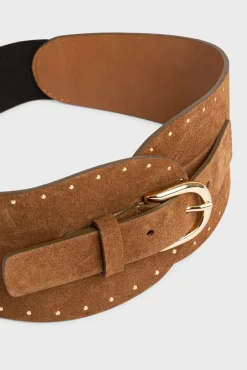 Corset belt in suede leather with rivets - OLYMPE