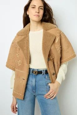 Embroidered shearling short jacket - LYSIANNA