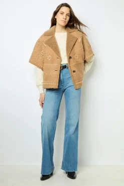 Embroidered shearling short jacket - LYSIANNA