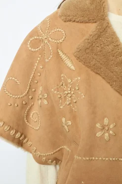 Embroidered shearling short jacket - LYSIANNA