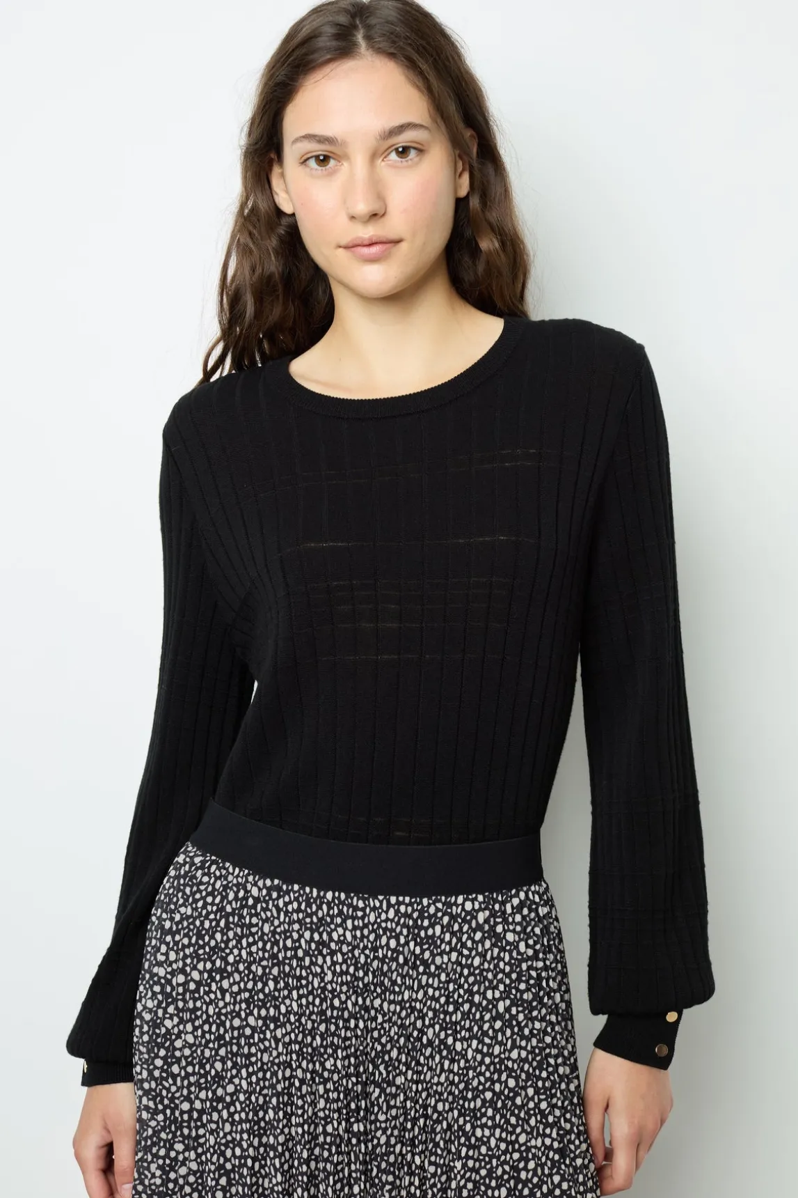 Fine-ribbed black sweater - JEANNE