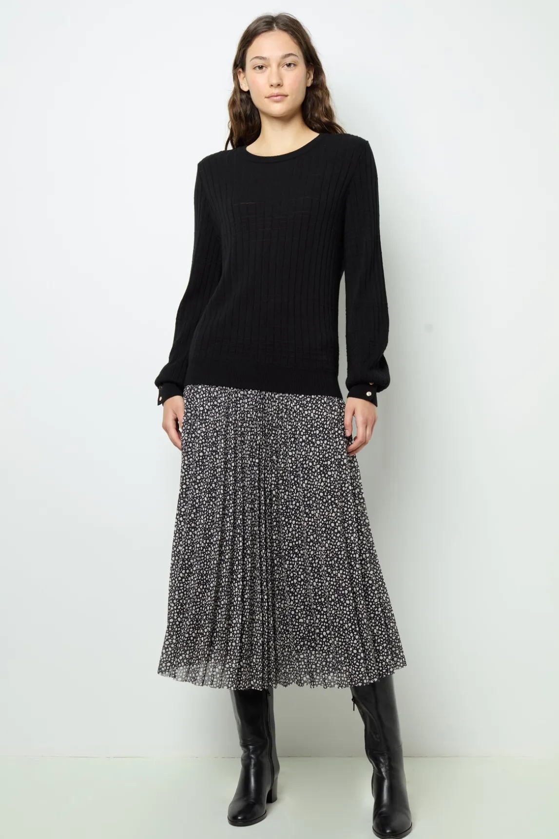 Fine-ribbed black sweater - JEANNE