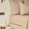 Fitted washed linen sheet - light brown