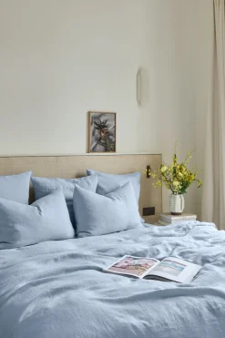 Fitted washed linen sheet - Sky blue