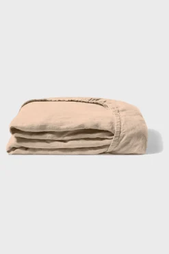 Fitted washed linen sheet - light brown