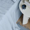 Flat washed linen sheet - sky blue