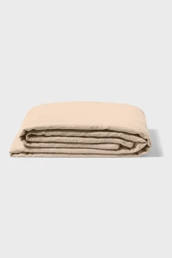 Flat washed linen sheet - light brown