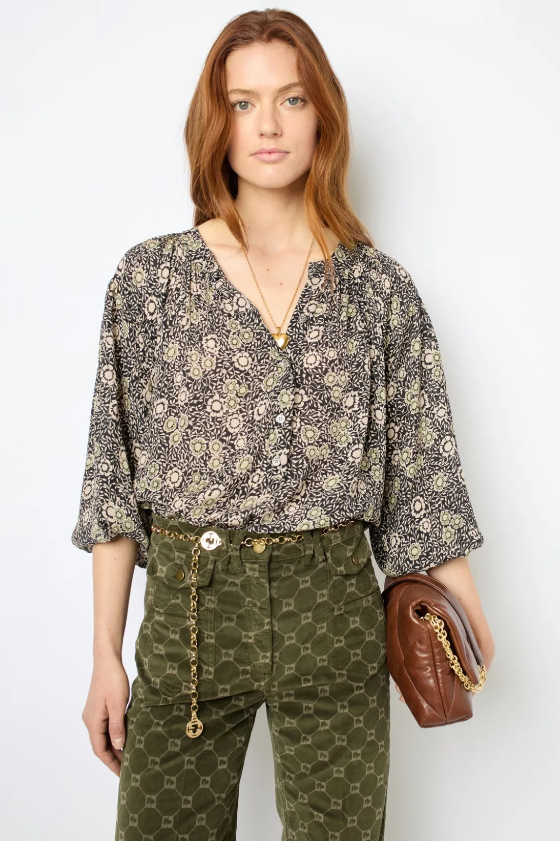 Floral blouse with round neck - ADENA