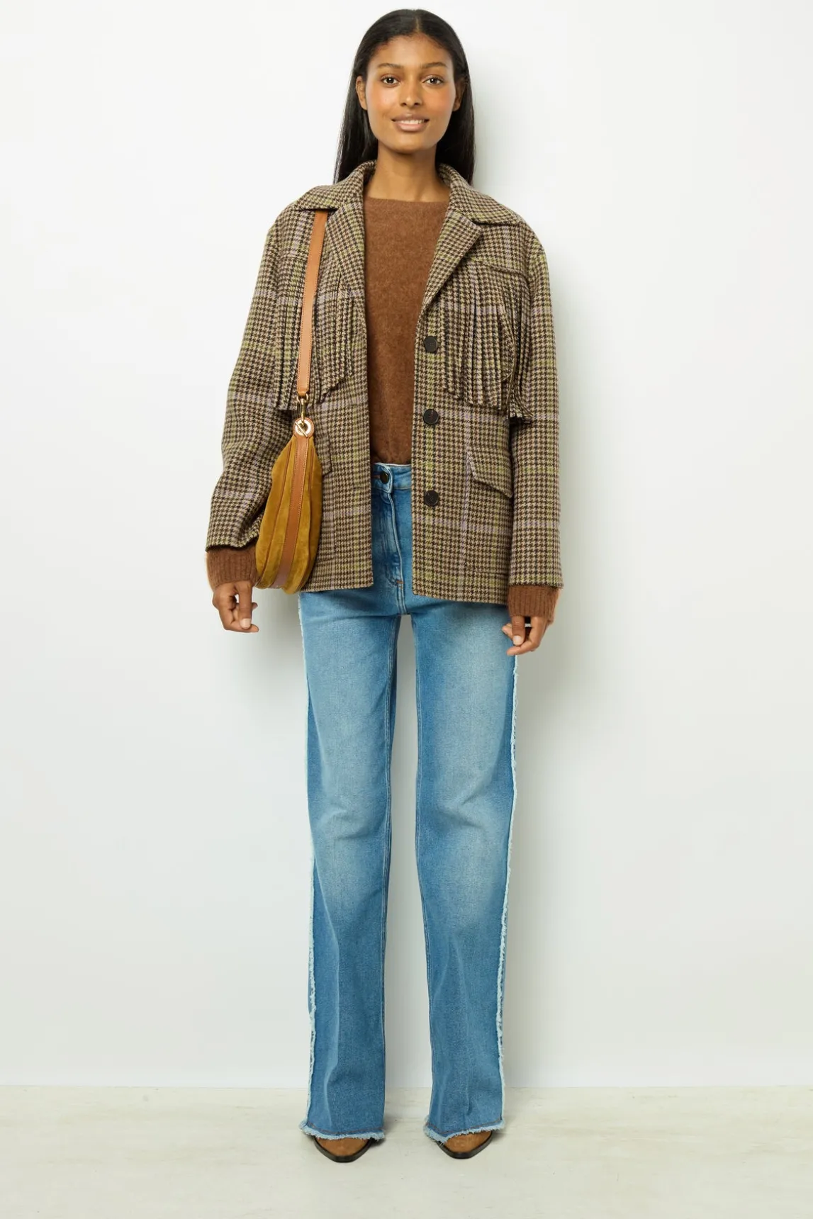 Fringed houndstooth jacket - MURIELLE