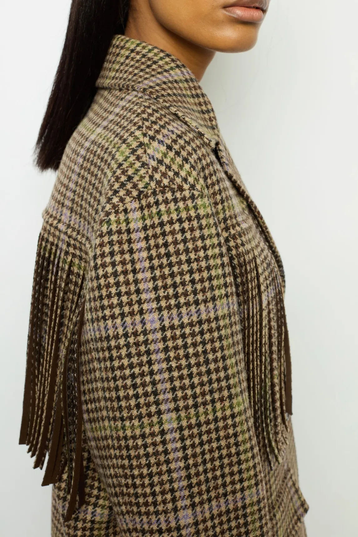Fringed houndstooth jacket - MURIELLE