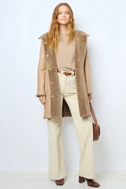 Hooded shearling straight coat - LELIE