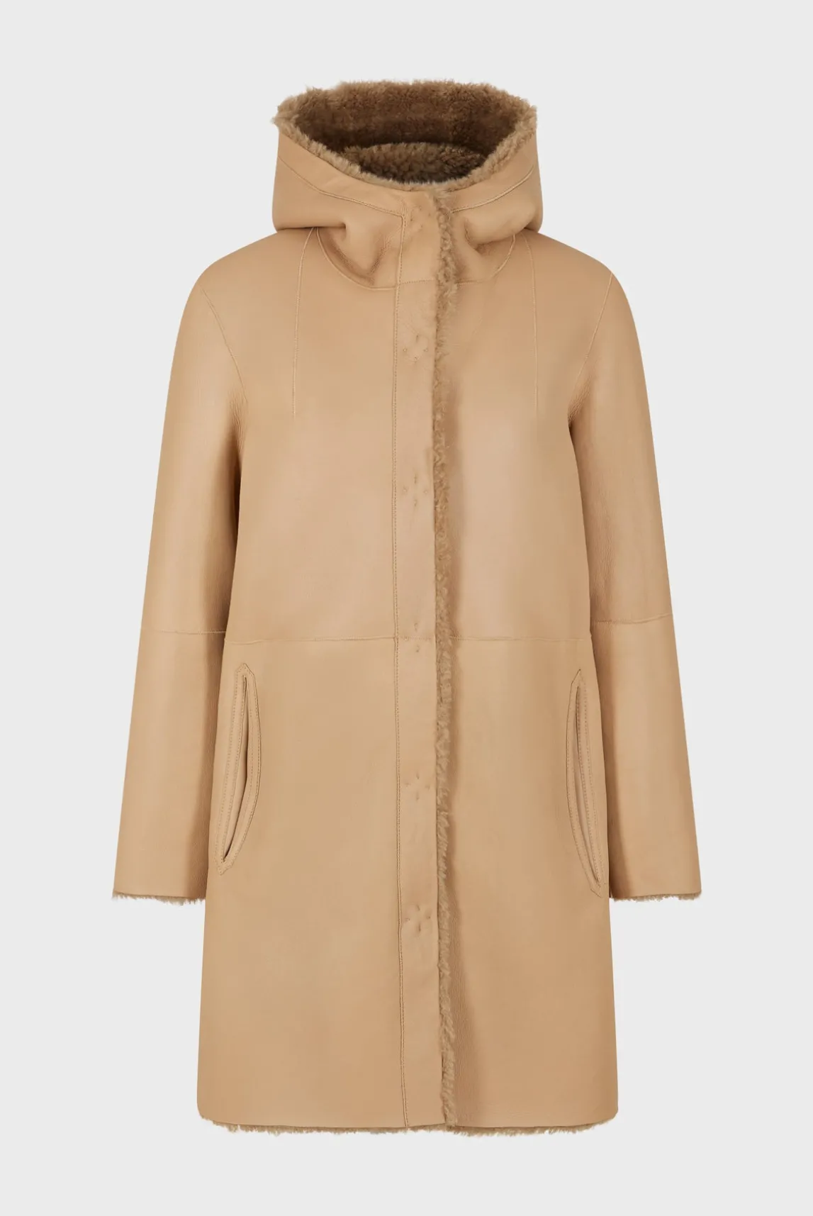 Hooded shearling straight coat - LELIE