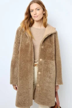 Hooded shearling straight coat - LELIE