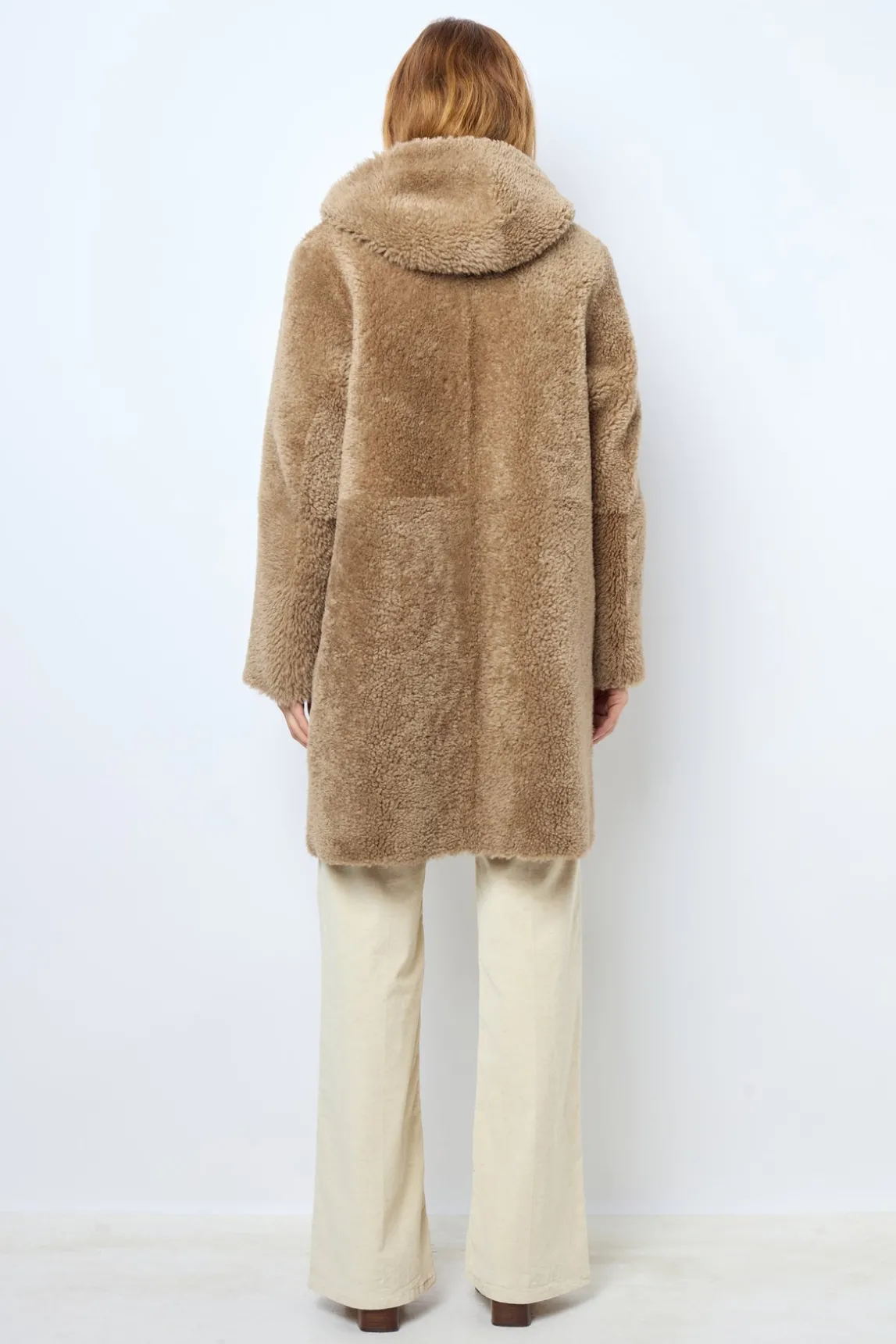 Hooded shearling straight coat - LELIE