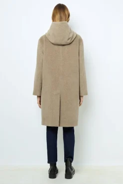 Hooded, straight cut wool and angora coat - LANELLE
