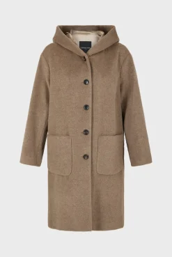 Hooded, straight cut wool and angora coat - LANELLE