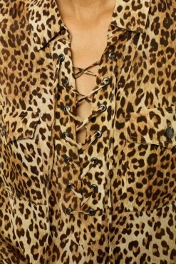Leopard print blouse with lacing - BRISIA