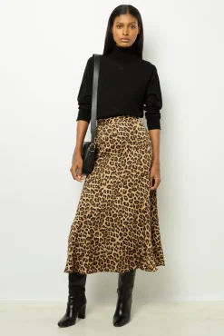 Leopard satin midi skirt - CONSTANCE
