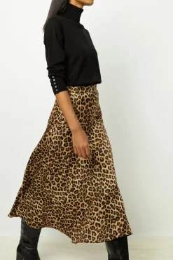 Leopard satin midi skirt - CONSTANCE