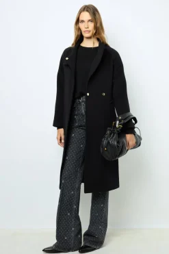 Long coat with belt and stand up collar - LOU