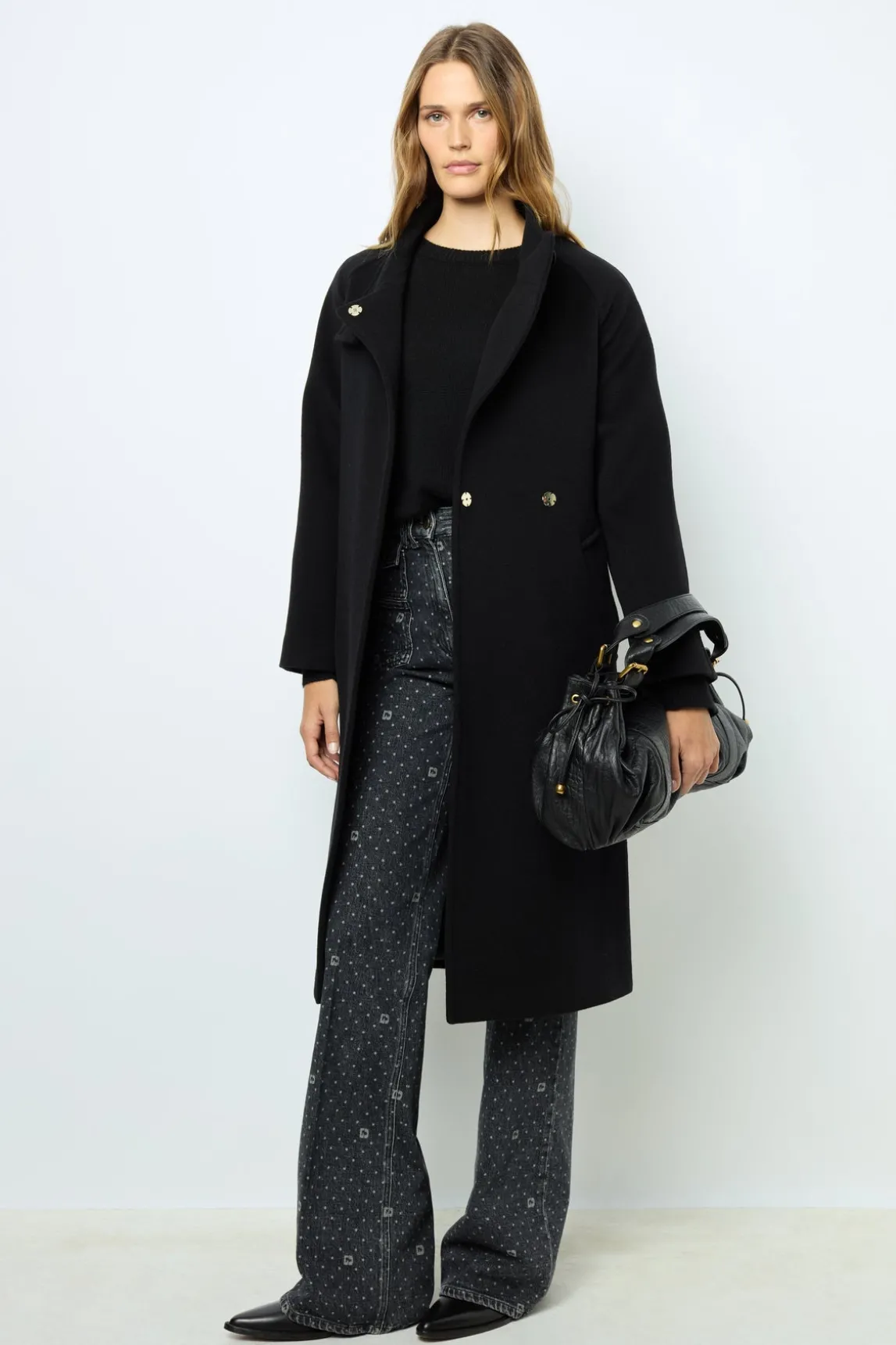 Long coat with belt and stand up collar - LOU