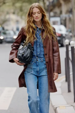 Long jacket in distressed leather - NALINHA