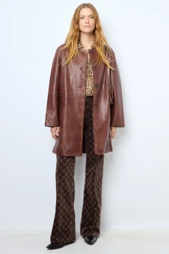 Long jacket in distressed leather - NALINHA