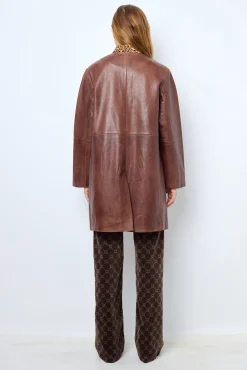 Long jacket in distressed leather - NALINHA
