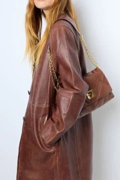Long jacket in distressed leather - NALINHA
