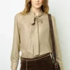 Lurex shirt with lavaliere collar - BESSIE