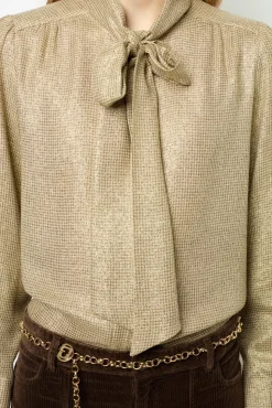 Lurex shirt with lavaliere collar - BESSIE