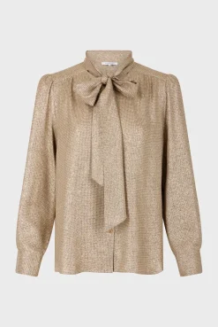 Lurex shirt with lavaliere collar - BESSIE