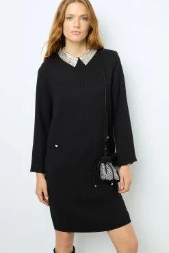 Mini dress with jewel shirt collar - SYLVINE