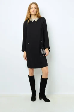 Mini dress with jewel shirt collar - SYLVINE