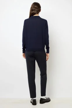 Navy blue fine wool polo shirt - JENNY